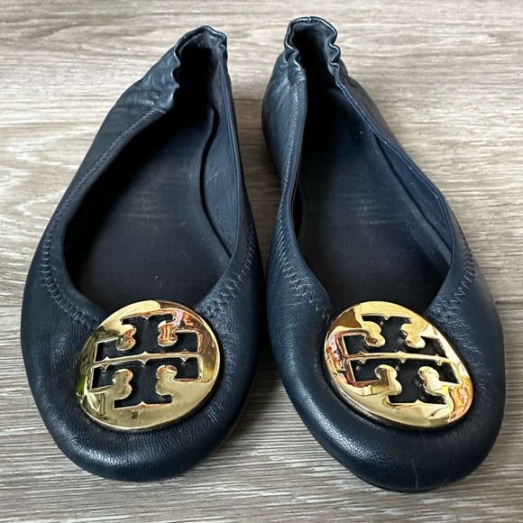 Tory Burch Minnie Leather Navy Blue Ballet Flats - Picture 4 of 4